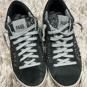 P448 Black and Glitter Sneakers with Gray Laces